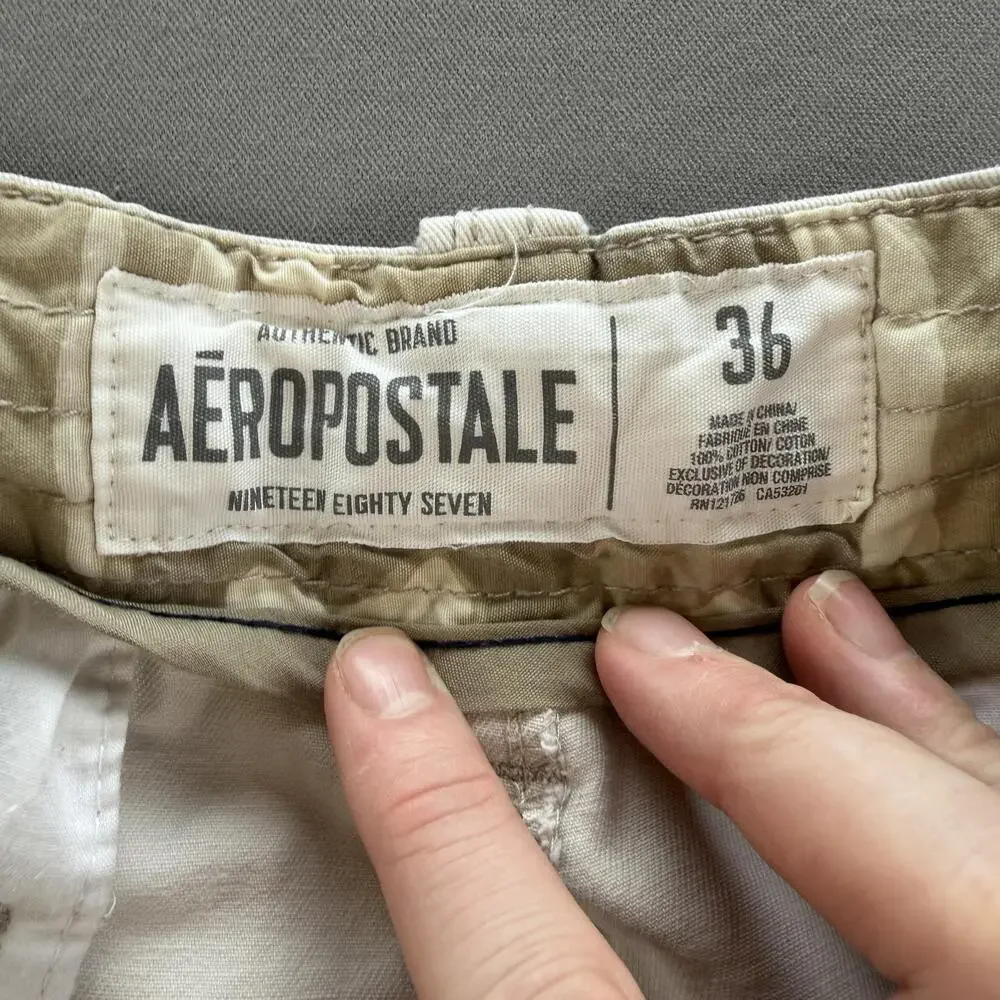 Aeropostale Cargo Shorts Mens 36 Beige Drawstring Pockets 11 Inseam Casual